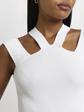 River Island White Ribbed Halter Top